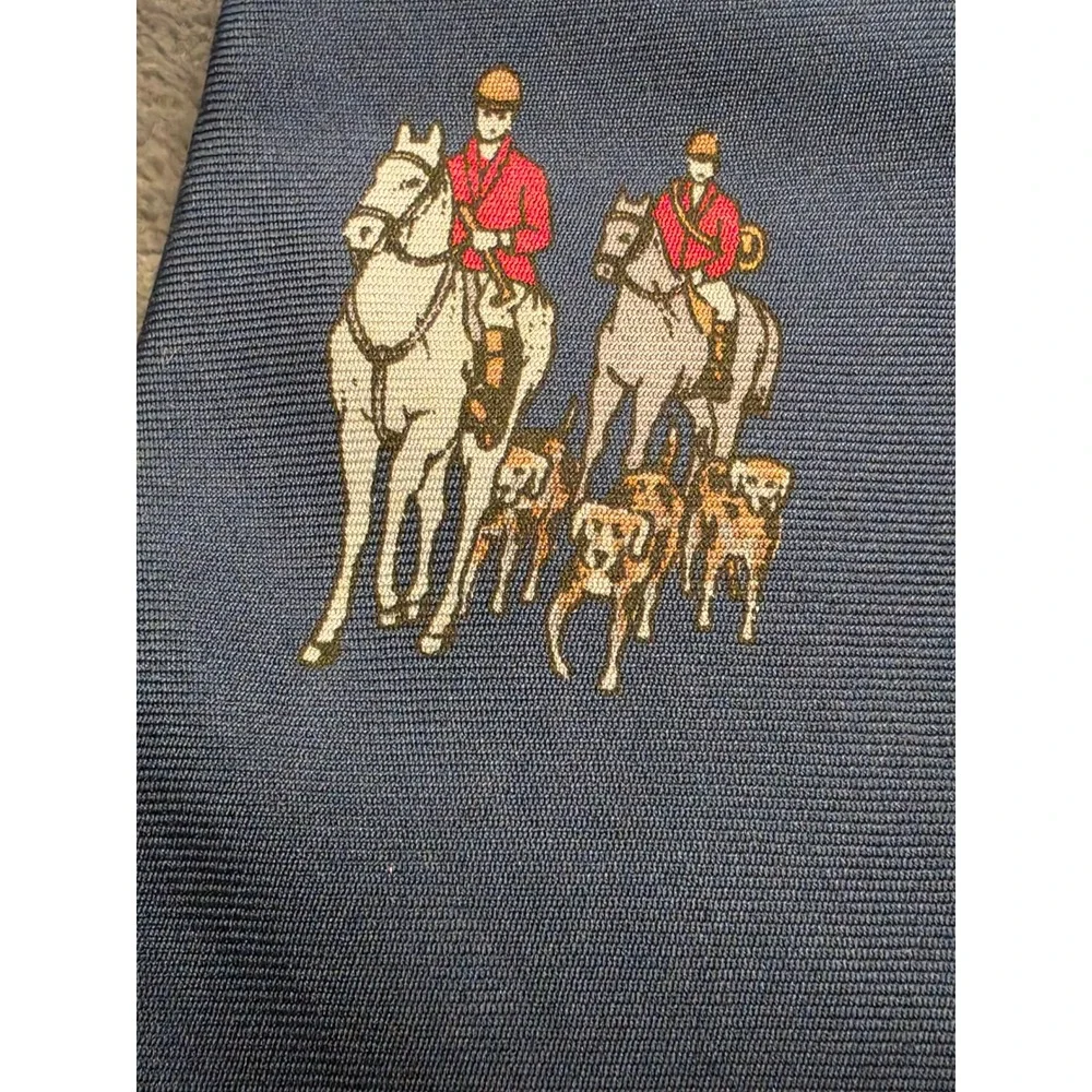Equus Mens Silk Tie Blue Fox Hunt Equestrian Horseback Riders Hounds HandMade
